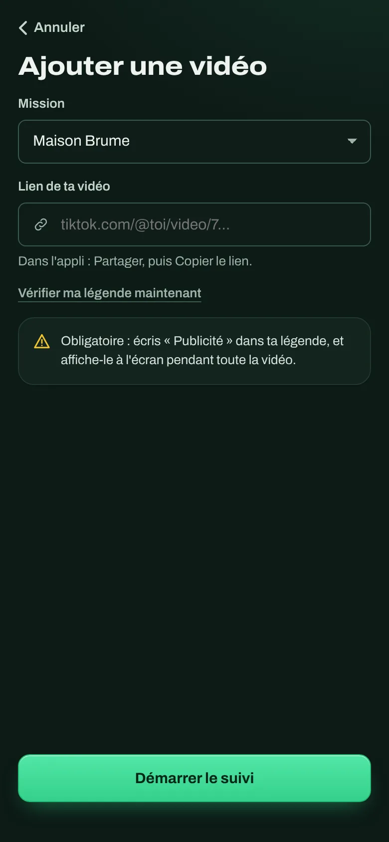 Ajout du lien d'une vidéo en un geste