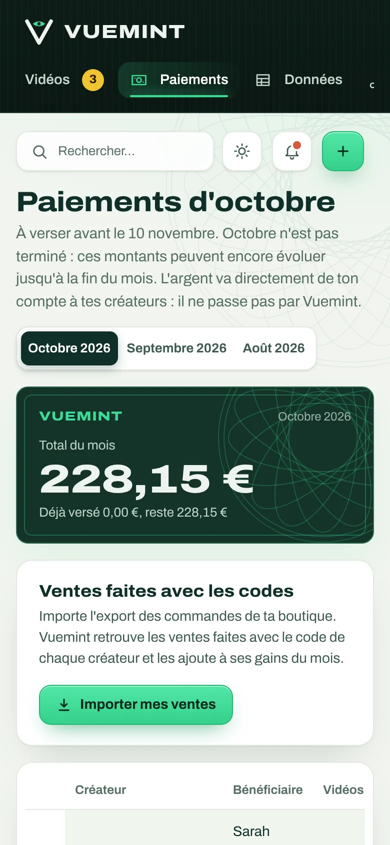 Paiements d'octobre sur téléphone : 228,15 € au total